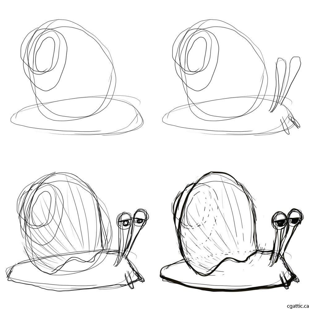 1000x1000 Cartoon Snail Drawing In Steps With Photoshop - Simple Snail Drawing