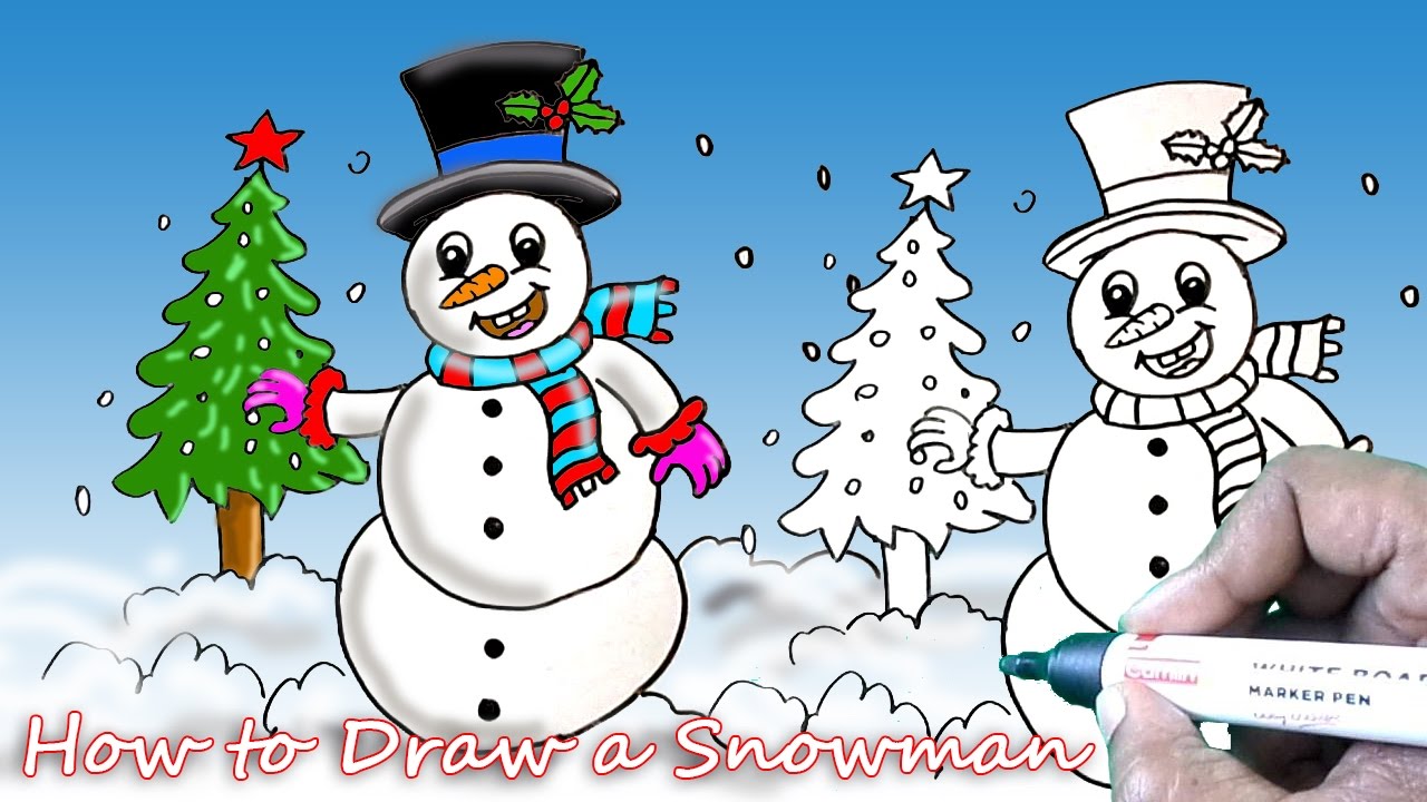 1280x720 how to draw the snowman simple drawing tutorial for beginners - Simple Snowman Drawing