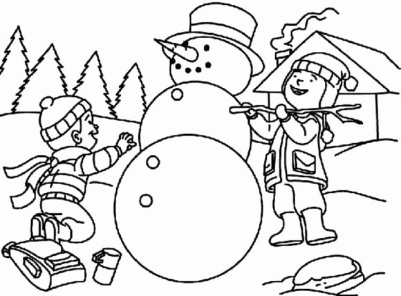 580x428 simple snowman coloring pages collection of kids building - Simple Snowman Drawing