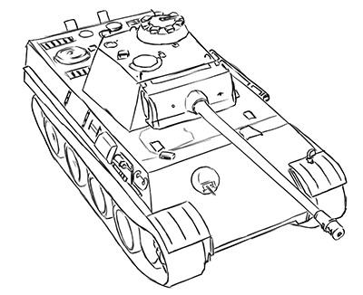 400x326 How To Draw The German Average Tank The Panther With A Pencil - Simple Tank Drawing