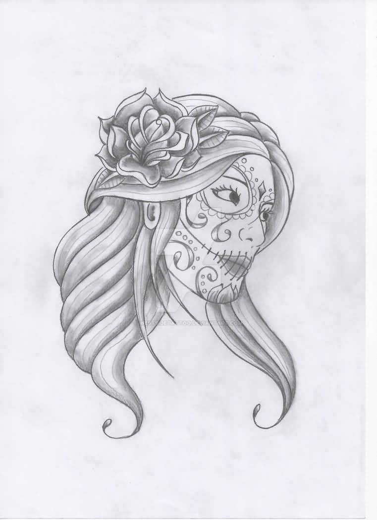 761x1049 Simple And Nice Catrina Face Tattoo Sketch - Simple Tattoo Drawings