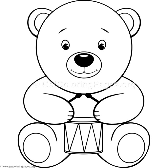 700x700 Simple Teddy Bear With Drum Coloring Pages - Simple Teddy Bear Drawing