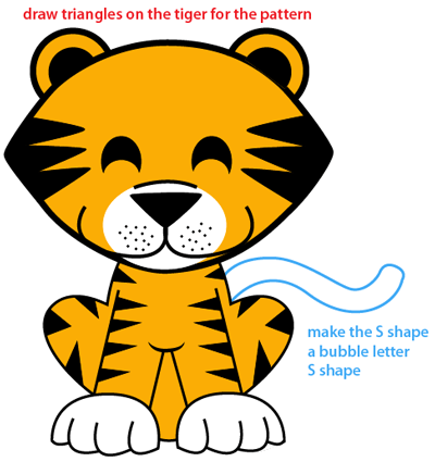 400x425 How To Draw A Cartoon Baby Tiger With Easy Step - Simple Tiger Drawing