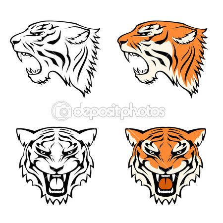 450x450 Simple Line Illustrations Of Tiger Head Suitable As Tattoo Or Team - Simple Tiger Drawing