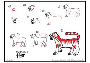 300x210 Easy Tiger Drawing For Kids Step - Simple Tiger Drawing