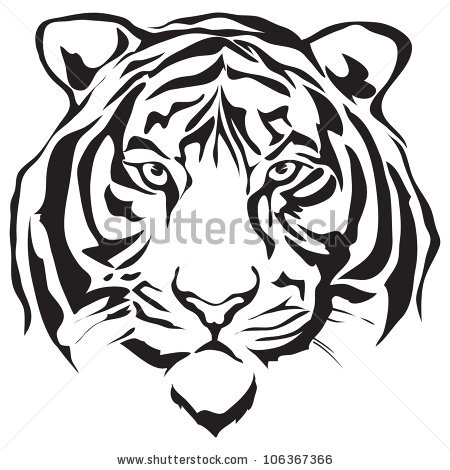 450x470 Silhouette Tiger Face Great Free Clipart, Silhouette, Coloring - Simple Tiger Face Drawing