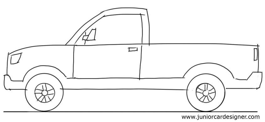 846x390 Car Drawing For Kidstutorial Pick Up Truck Side View Liamster - Simple Truck Drawing