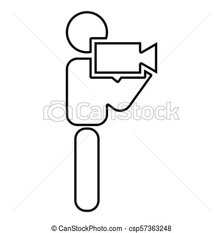 450x470 man with video camera stick icon black color illustration flat - Simple Video Camera Drawing