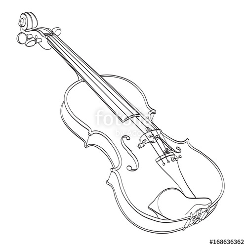 500x500 Violin Outline Drawing On White Hand Drawn Contour Line Of Wooden - Simple Violin Drawing