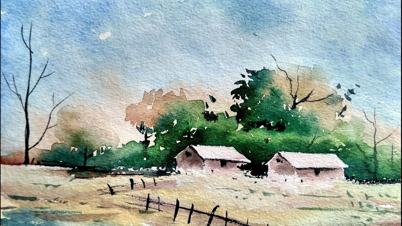 1280x720 landscape painting with watercolor and simple watercolor landscape - Simple Watercolor Drawing