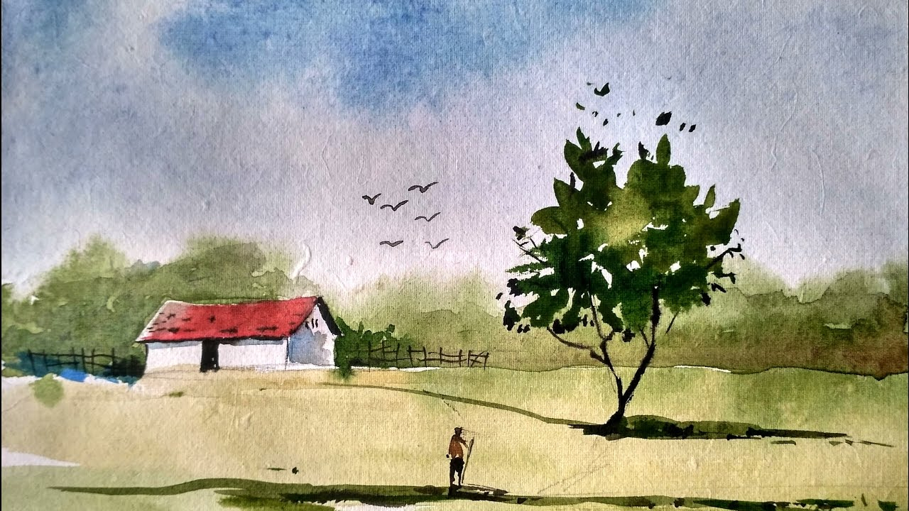 1280x720 landscape paintings in watercolor and simple watercolor landscape - Simple Watercolor Drawing