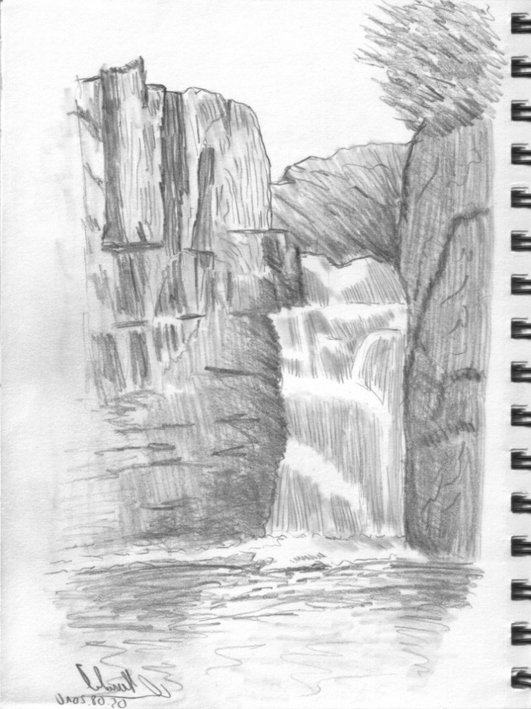Creative Waterfall Sketch Drawing for Beginner