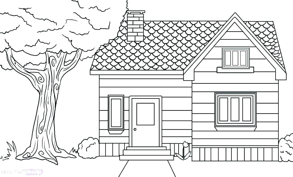 1024x620 House Drawing Pics Coloring Pages For Kids Pencil Drawing House - Simple White House Drawing