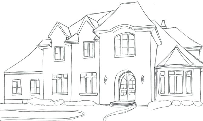 670x400 House Drawing Pics Vector Linear Architectural Sketch Modern - Simple White House Drawing