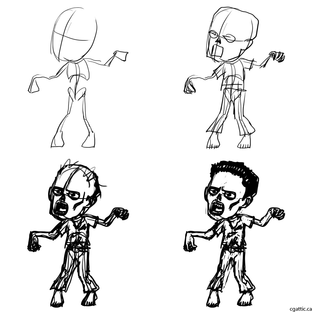 1000x1000 Zombie Cartoon Drawing In Steps With Photoshop - Simple Zombie Drawing