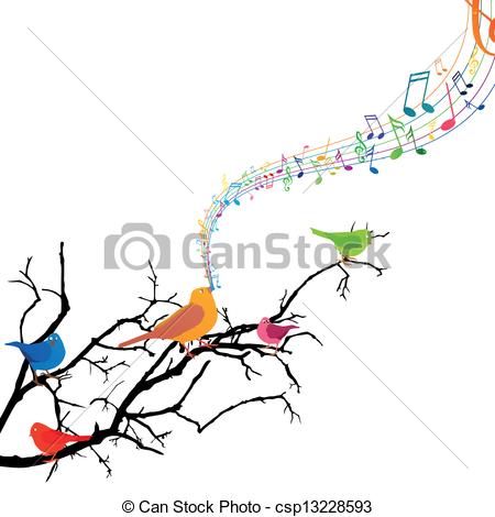 450x470 vector branch with singing birds vector illustration of a branch - Singing Bird Drawing