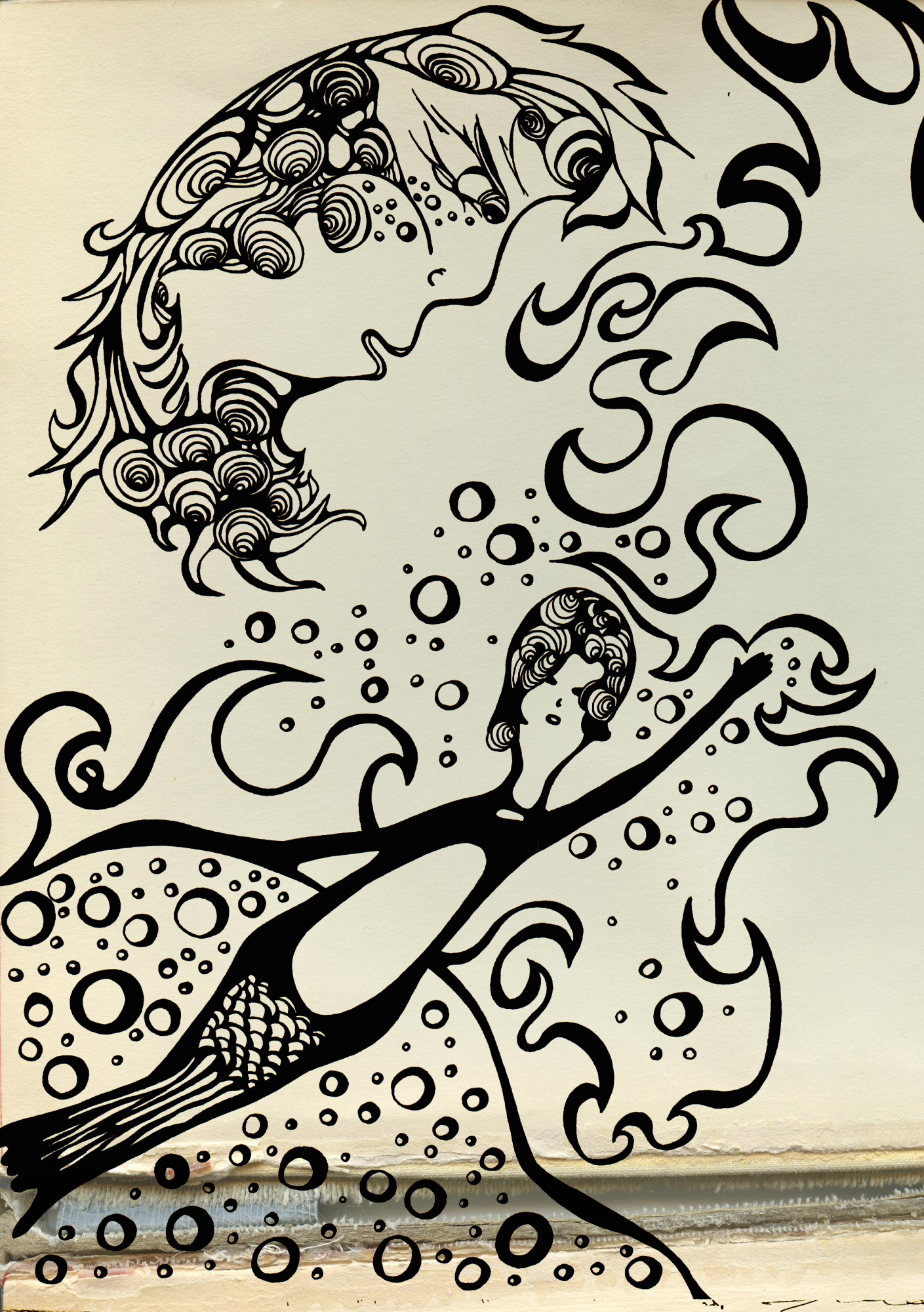 1409x2000 mermaid singing - Singing Drawing