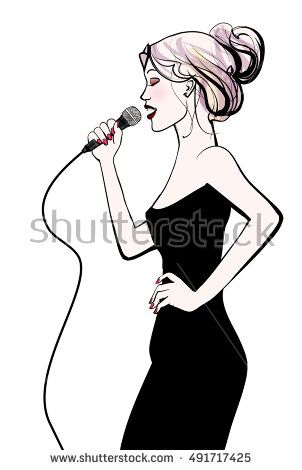 302x470 woman singing with microphone - Singing Drawing