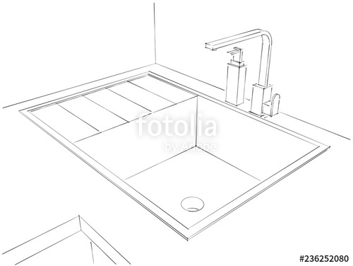 500x376 kitchen sink, tap and liquid soap bottle sketch drawing stock - Sink Drawing