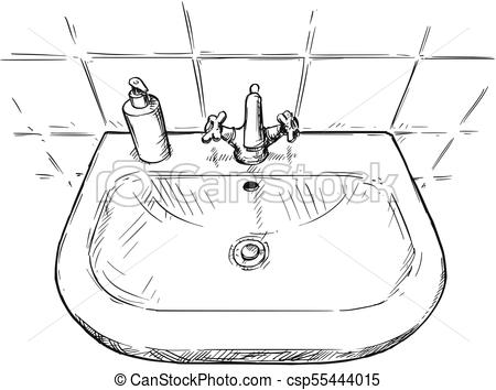 450x354 Vector Hand Drawing Of Sink In Bathroom Vector Artistic Pen - Sink Drawing