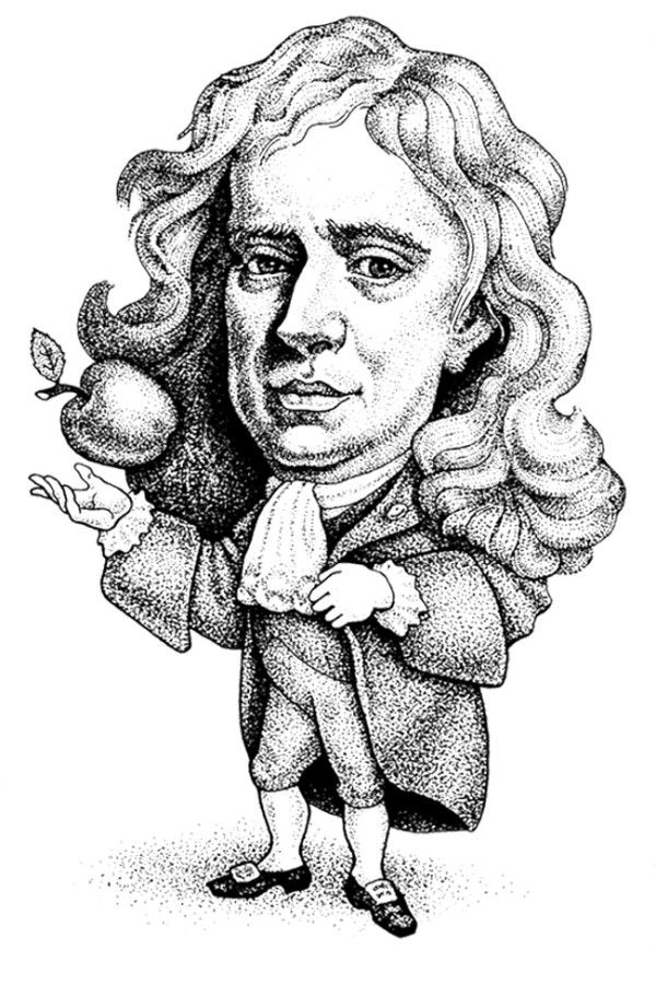 600x911 pictures caricature isaac newton coloring for kids caricatures - Sir Isaac Newton Drawing
