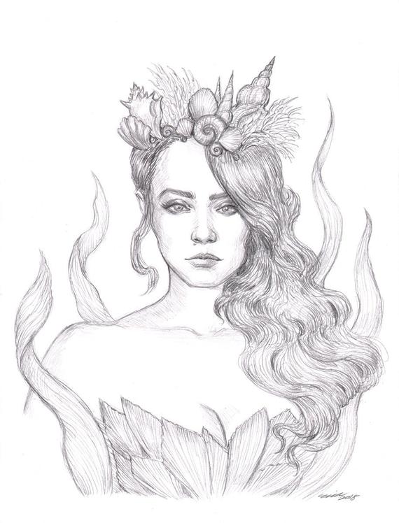 570x748 Siren Original Drawing Etsy - Siren Drawing