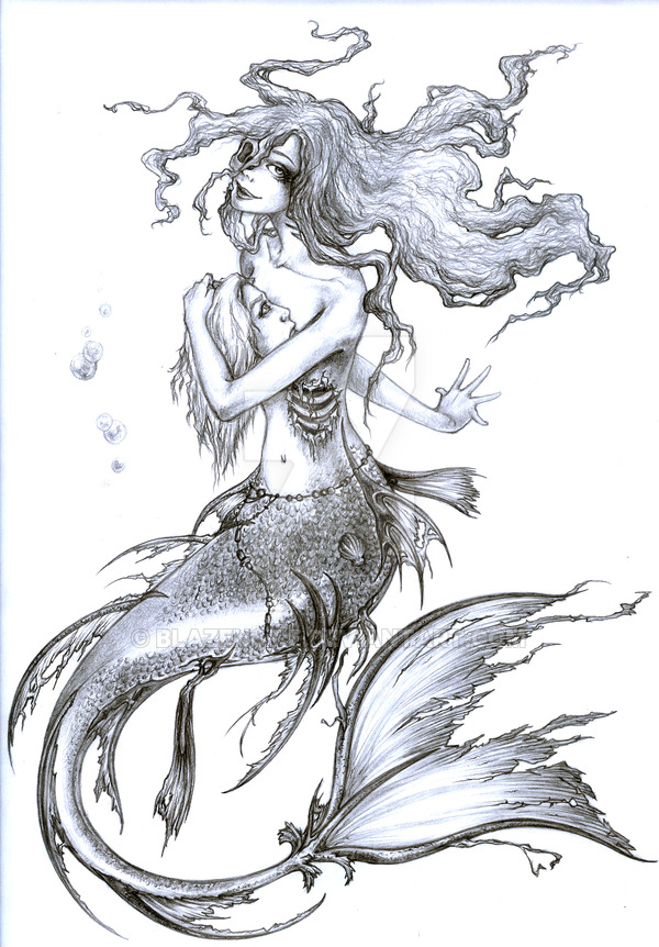 600x862 siren and her prey - Siren Drawing.