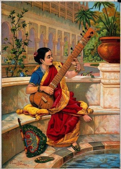 394x550 Drawing Of Woman Playing Sitar - Sitar Drawing