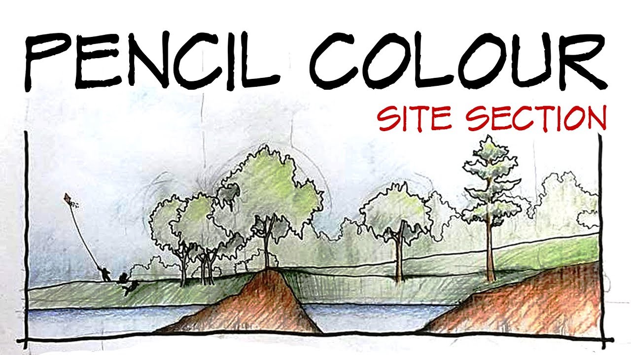 1280x720 pencil colour site section sketch! - Site Section Drawing