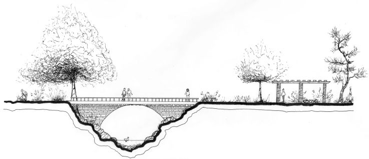 737x317 Hand Drawn Sections - Site Section Drawing
