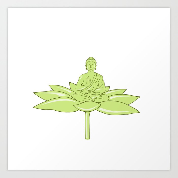 700x700 buddha sitting on lotus flower drawing art print - Sitting Buddha Drawing