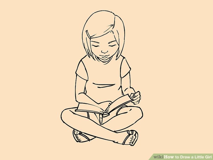 728x546 How To Draw A Little Girl - Sitting Drawing