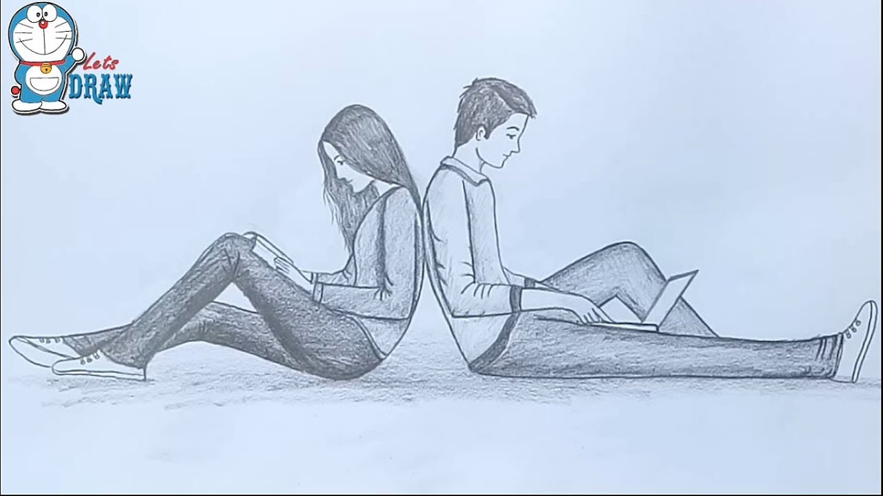1280x720 How To Draw A Boy And A Girl Sitting Back To Back Pencil Sketch - Sitting Drawing