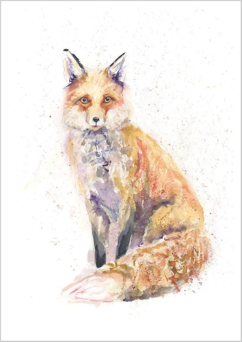 794x1121 Sitting Fox Print Watercolour Etsy - Sitting Fox Drawing