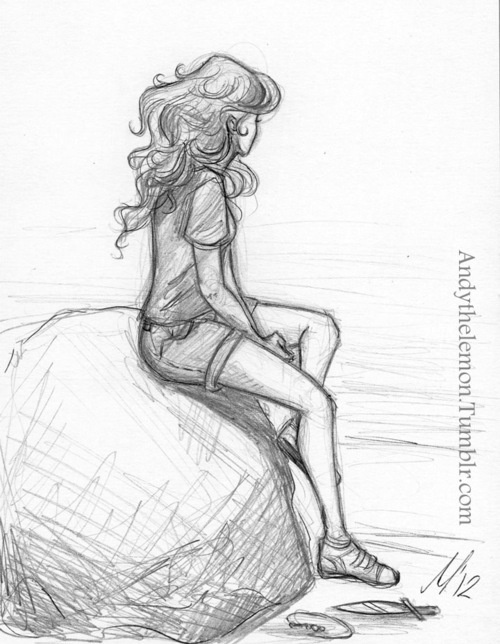 500x644 Lonely Girl Sitting Sketch Drawing - Sitting Girl Drawing