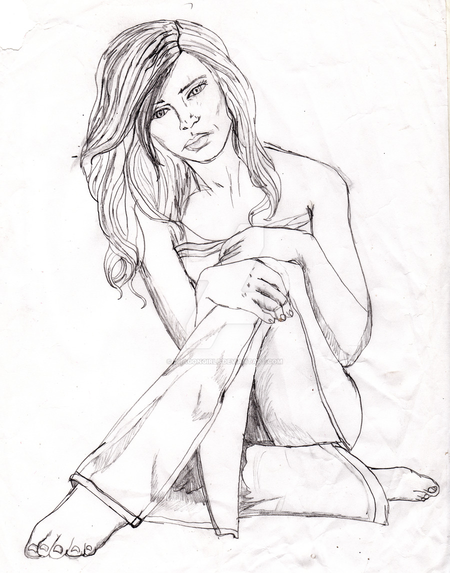 900x1145 Sitting Girl - Sitting Girl Drawing