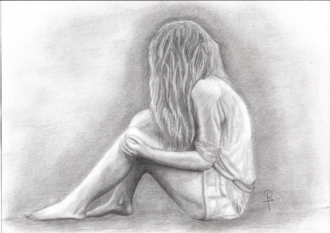 1131x800 Girl Sitting - Sitting Girl Drawing