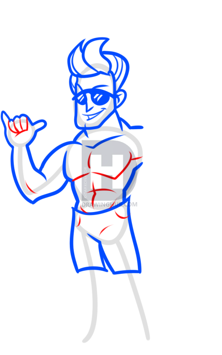 451x720 how to draw a surfer dude, step - Six Pack Drawing