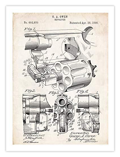 423x550 steves poster store revolver pistol gun invention - Six Shooter Drawing
