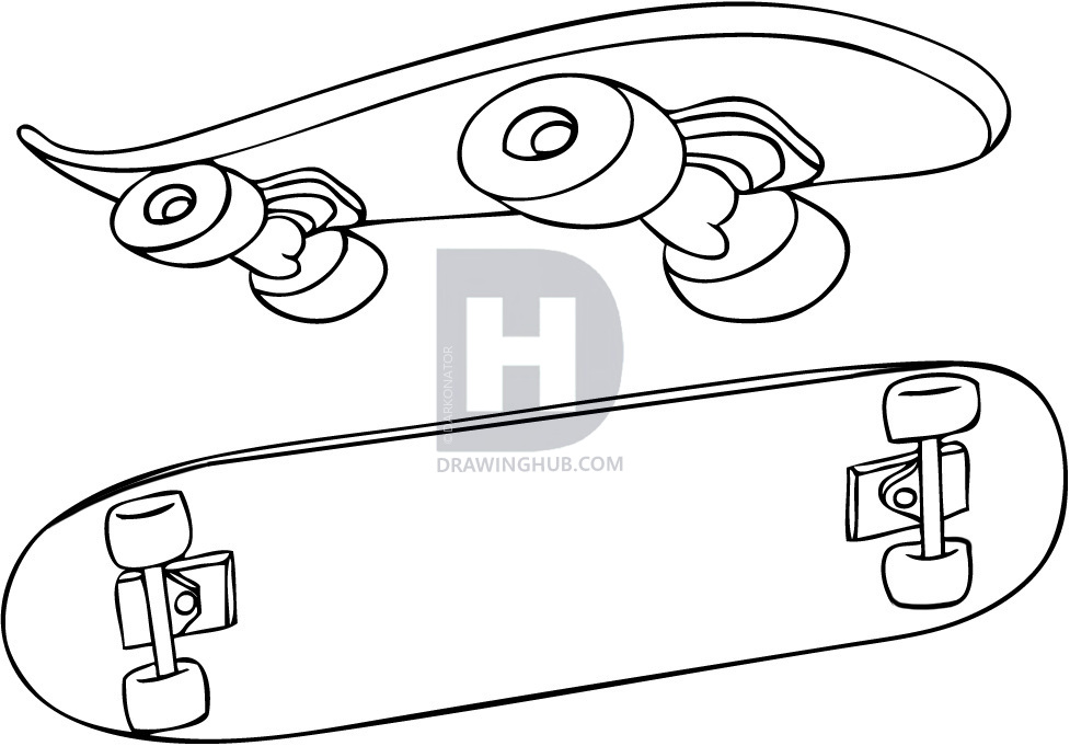 977x681 how to draw a skateboard, step - Skate Drawing
