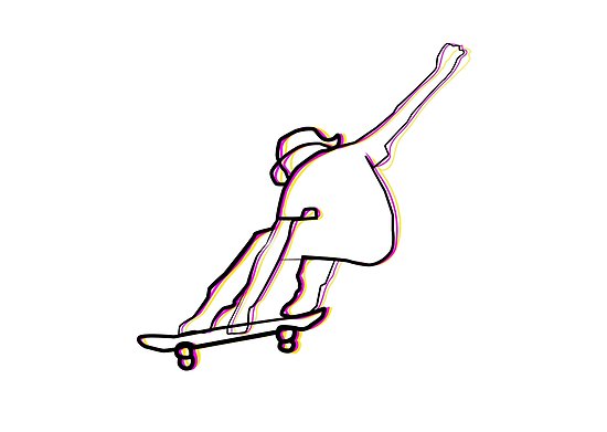 550x391 skater illustration, skateboard one liner outline drawing - Skateboard Drawing