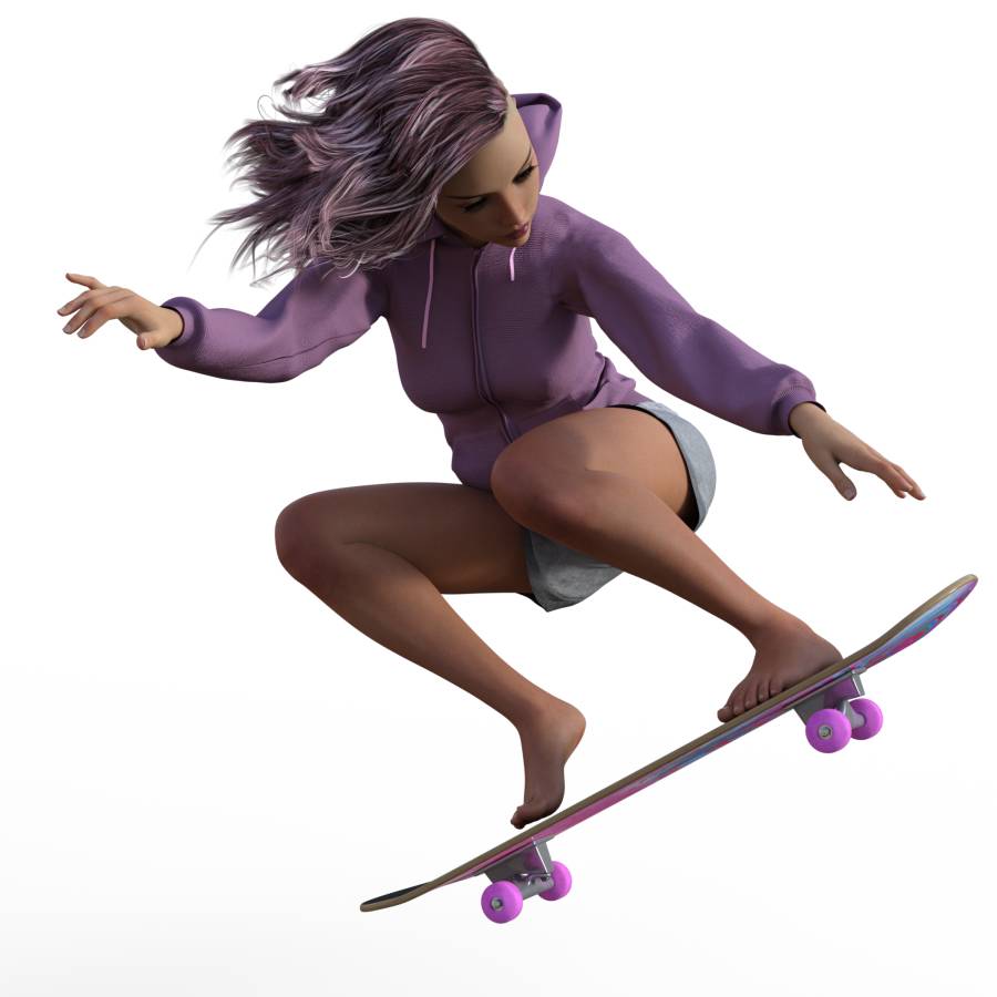 900x900 Figure Drawing Pose Offemale, Action, Riding, Jumping, Crouching - Skateboard Drawing