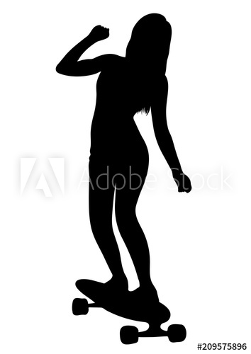 354x500 girl is riding a skateboard silhouette, outline drawing, contour - Skateboard Drawing Pictures