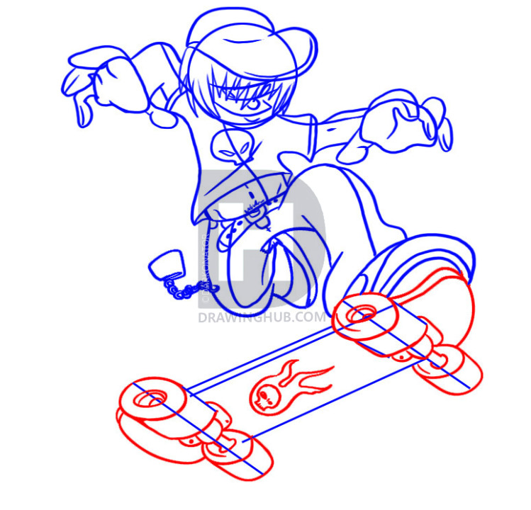 749x720 how to draw a skateboarder, step - Skateboard Drawing Pictures