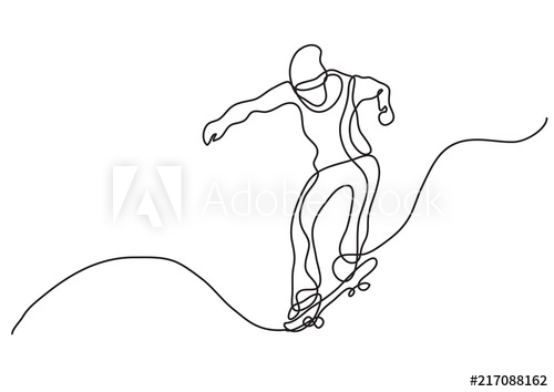 500x354 continuous line drawing of jumping skater boy - Skater Boy Drawing