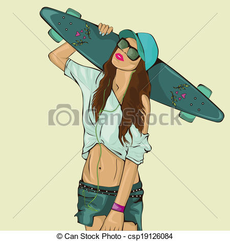 450x470 the beautiful young girl with skate beautiful young girl standing - Skater Girl Drawing