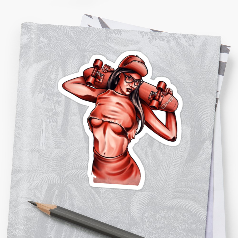 1000x1000 skater girl stickers - Skater Girl Drawing