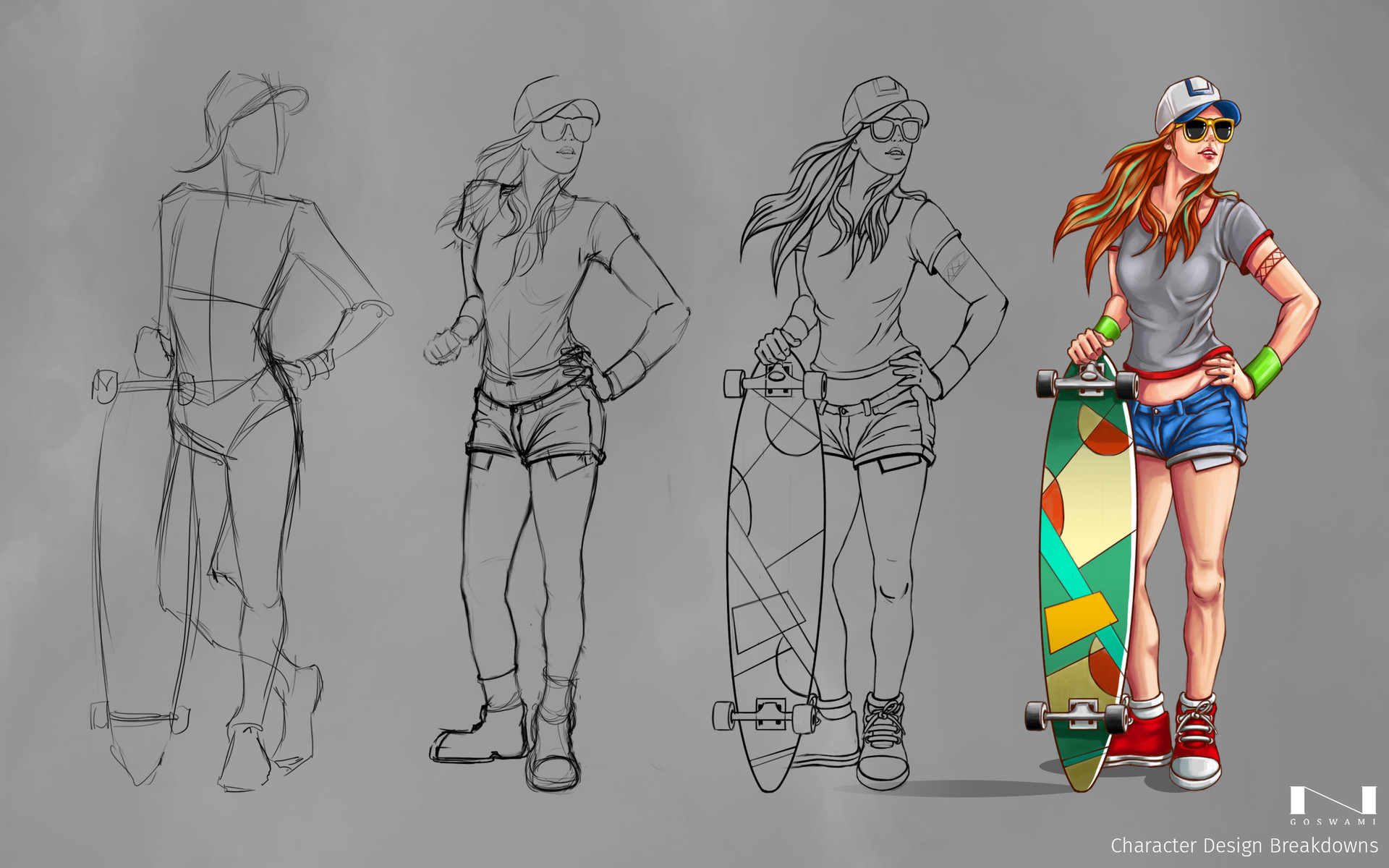 1920x1200 artstation - Skater Girl Drawing