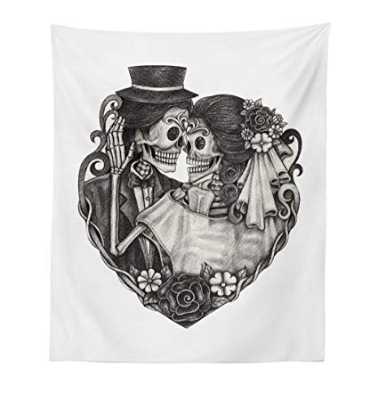 425x450 lunarable tattoo tapestry, skull wedding day of dead - Skeleton Bride And Groom Drawing