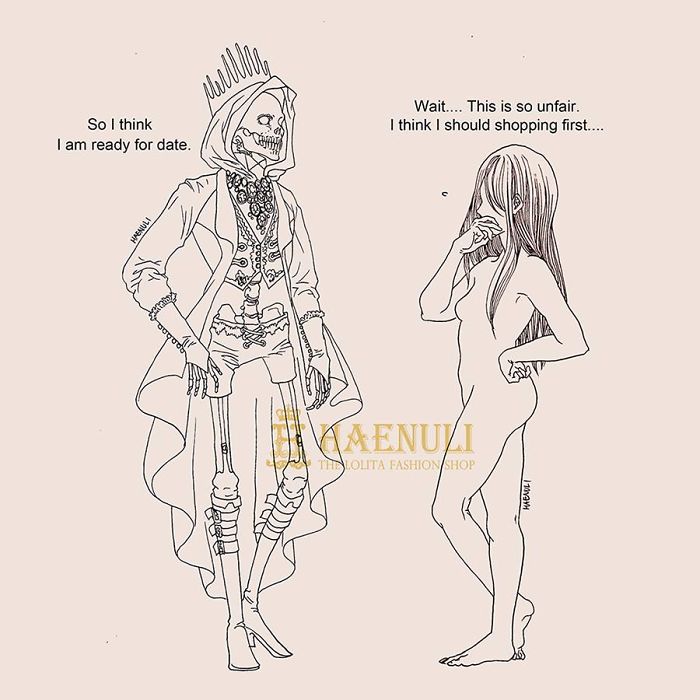 700x700 artist creates death inspired comics to fight her depression - Skeleton Couple Drawing